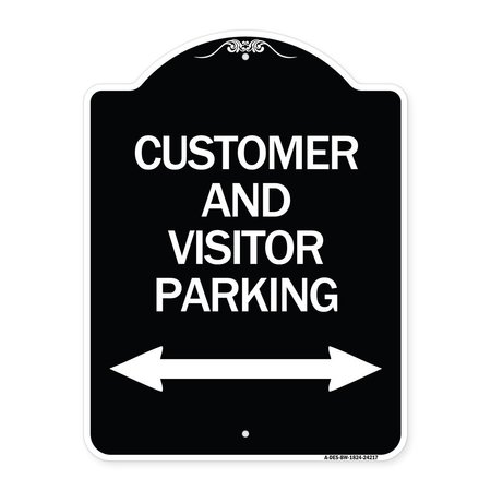 SIGNMISSION Customer and Visitor Parking Bidirectional Arrow Heavy-Gauge Aluminum Sign, 24" x 18", BW-1824-24217 A-DES-BW-1824-24217